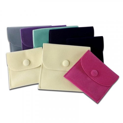 Velvet Flap Envelope Jewelry Pouch with Snap Fastener