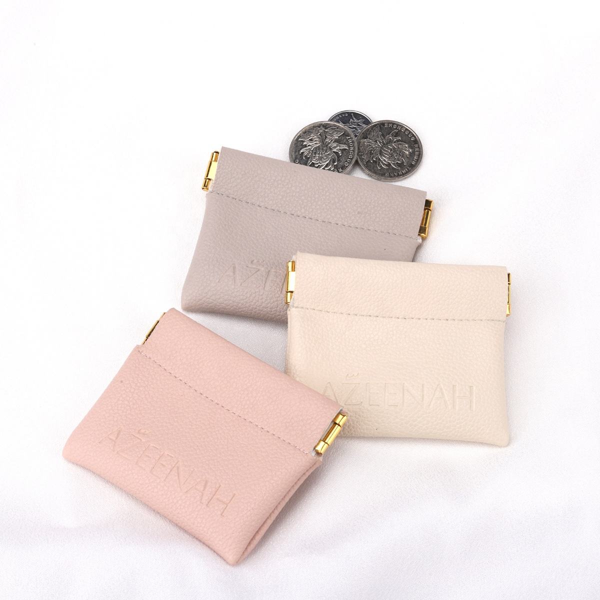Custom Emboss Printing Squeeze Pu Leather Bag For Coin Jewelry Storage Closing Magnet Leather Jewelry Pouch - Image 4