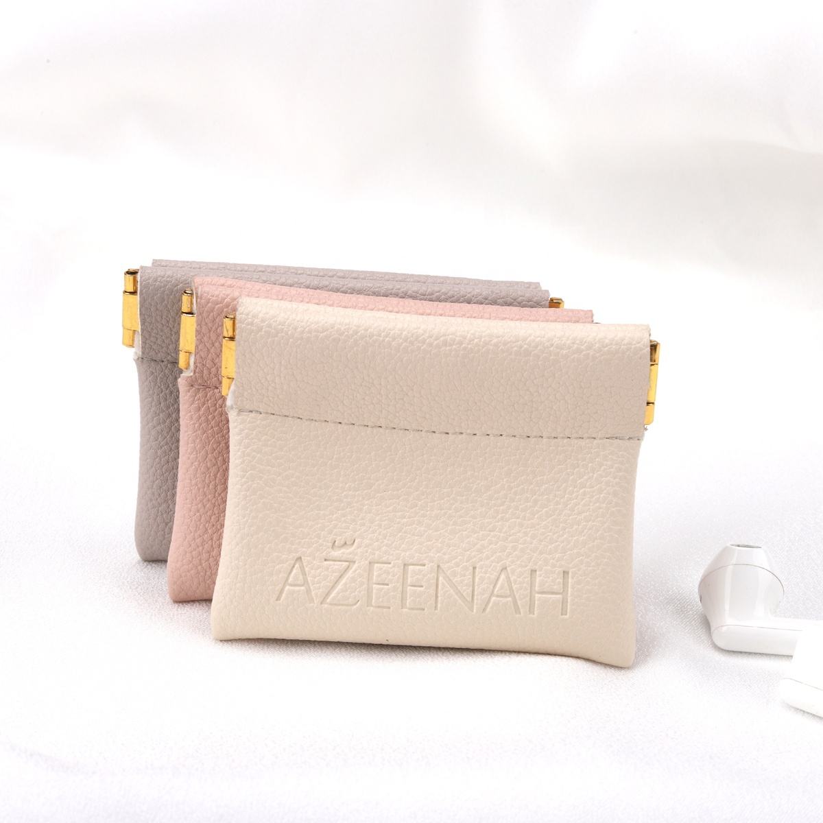 Custom Emboss Printing Squeeze Pu Leather Bag For Coin Jewelry Storage Closing Magnet Leather Jewelry Pouch - Image 6