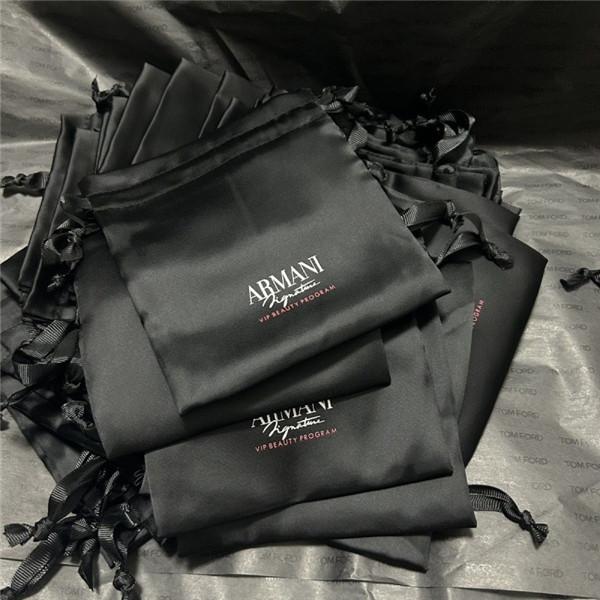 Black Silk Drawstring Pouch For Cosmetics Makeup - Image 4